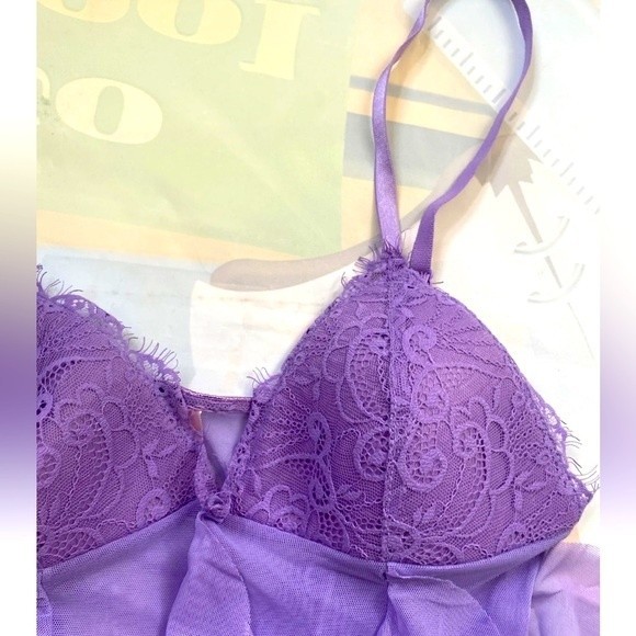 VICTORIA'S SECRET Mesh Lace  Ruffle Lilac Purple Negligee Women's Sz Small - Picture 7 of 9